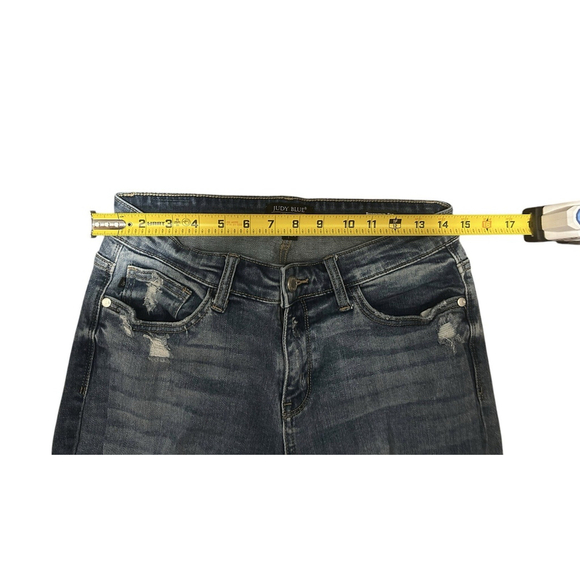 Judy Blue Boyfriend Fit Jeans 5/27 Stretch Distressed Dark Wash‎ High Rise Denim - Picture 6 of 7